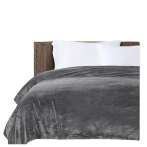 Lauren Ralph Lauren Gray Velour Blanket Kingsize Monogram